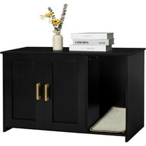 Litter Box Enclosure, Cat Litter Box Furniture Hidden, with Scratching Mat, Wooden Cat Washroom Indoor, Fit Most of Litter Box, 31.5" L x 19.7" W x 21.7" H, Black