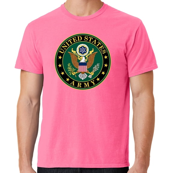 Mens US Army Insignia Cotton Tee Shirt, Large Neon Pink