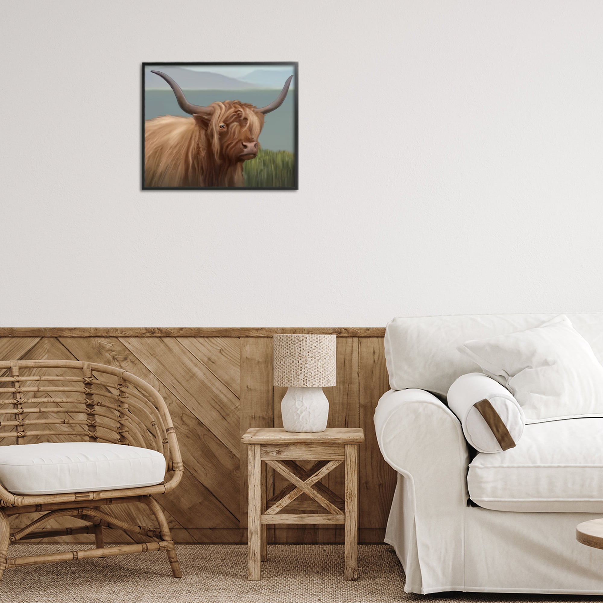 Stupell Industries Scottish Highland Cattle Landscape Black Framed Giclee Art, design by Matthew Piotrowicz