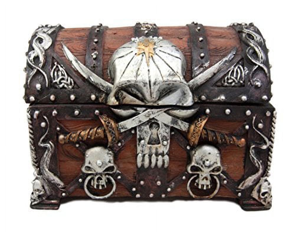 Ebros Pirate Skull With Crossed Dagger Blades Treasure Chest Box Jewelry Box 5"L