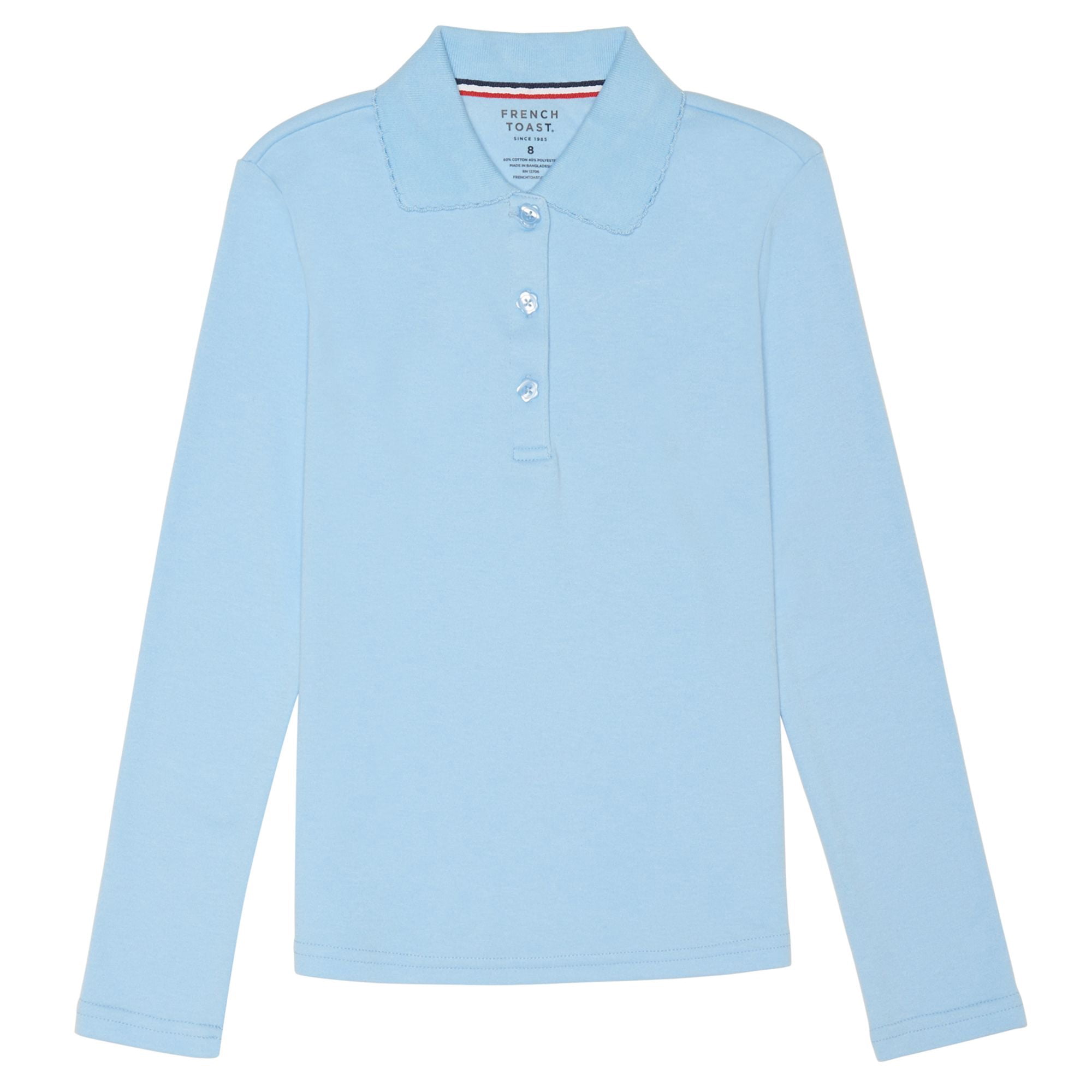 French Toast Girls Size Long Sleeve Interlock Polo with Picot Collar X-Large/18/20/Plus Red 