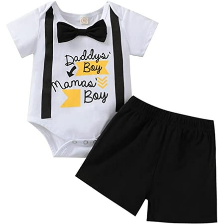 

2Pcs Toddler Baby Boys Cotton Outfits Casual Letters Printed Pattern Romper and Solid Color Shorts