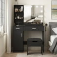 Veanerwood Makeup Vanity with LED Lighted Mirror, Power Strip, 2 Drawers, Hair Dryer Rack, Black ...