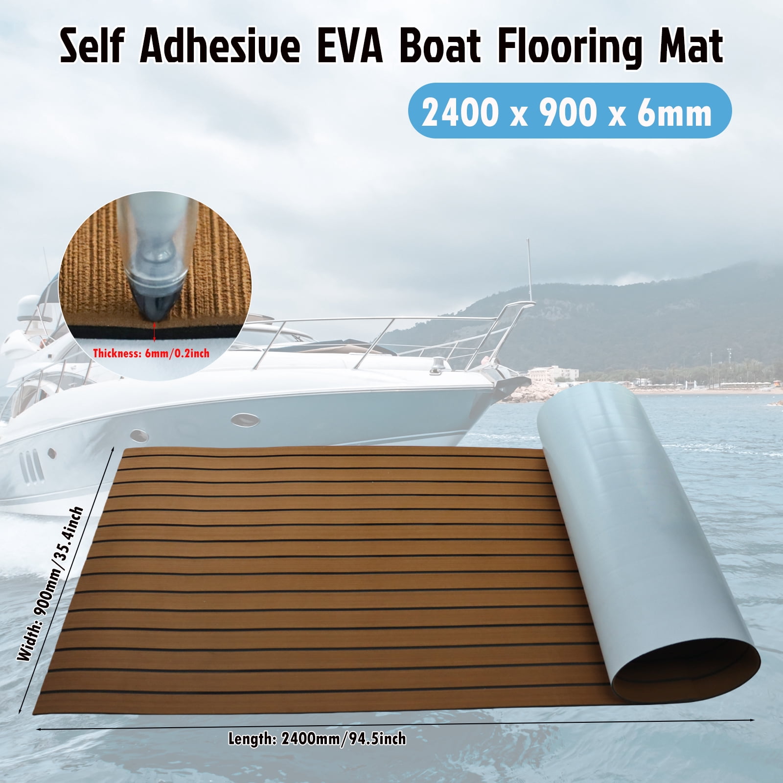 Boat Flooring EVA Foam Boat Decking Marine Mat Non-Slip Self-Adhesive Flooring Sheet for Motorboat Kayak Surfboard Garden Swimming Pools, 94.5" x 35.4"