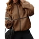 thumbnail image 2 of Abrigo de Mujer Informal con Solapa, Cremallera , Forro , Larga, Corte Oversize, Cálido, Ideal para el Invierno, con Bolsillos Marrón XL, 2 of 7