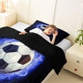 thumbnail image 3 of Erosebridal Soccer Ball Games Kids Twin Comforter Sets,Black Blue Bedding Set For Football Lovers,Reversible Black 2 Pieces, 3 of 7