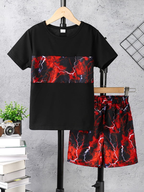 Mikrdoo Youth Top: 11-12 Years Big Boys Lightning Print Splice