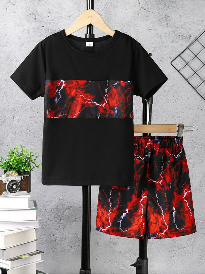 Mikrdoo Youth Top: 11-12 Years Big Boys Lightning Print Splice