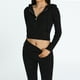 thumbnail image 1 of Blusas + Pantalones Largos Y2K Knit Crop Tops + Pantalones largos 2pcs Mujeres Zipper Sport Fitness Outfit (Negro M) Kuymtek para Mujer Negro T M, 1 of 6