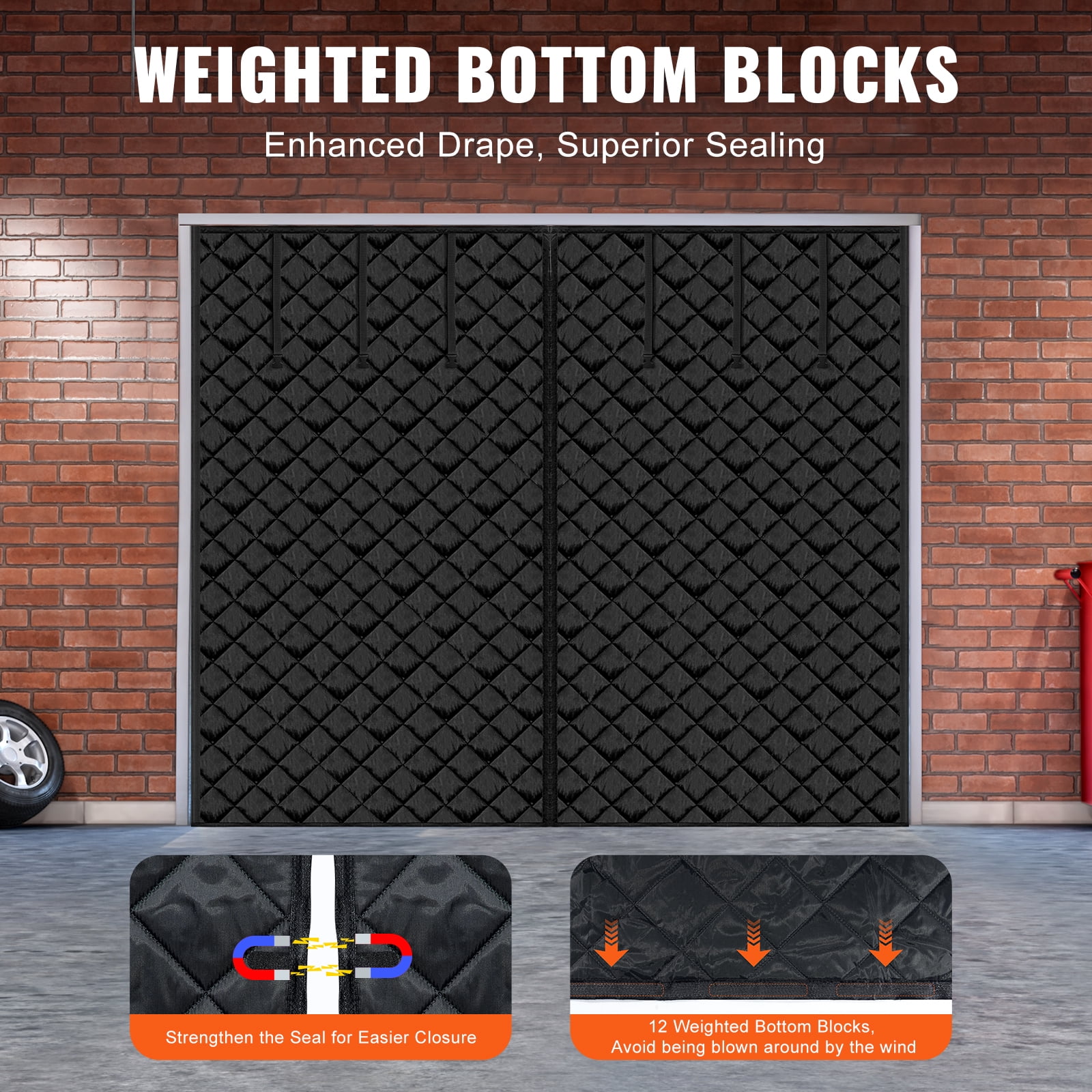 VEVOR Garage Door Screen for Winter, 9x7FT, Garage Door Insulation Kit, Magnetic Thermal Insulated Door Curtain with 300D Oxford Fabric Heavy Duty Weighted Bottom, Easy Assembly for Garage Door