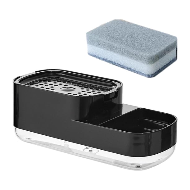 Dispensador de jabón de manos y platos con soporte para esponja Manual Portátil Multiusos para Negro