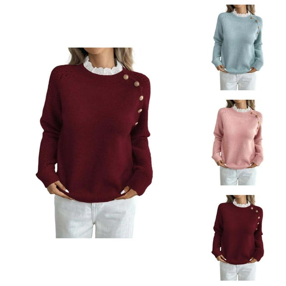 Women's Sweaters Oversized Pullover Casual Cozy Minimalist Fall Winter Clothing Elegant Pullover Sweater Lace Trim Knit Top Long Sleeve Casual Winter Fall Blouse Soft Comfortable Tunic Shirt