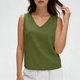 thumbnail image 4 of ClodeEU Women's V Neck Sleeveless Linen Tank Top, Casual Loose Fit Summer Lightweight Blouse Army Green,Women's Plus L, 4 of 7