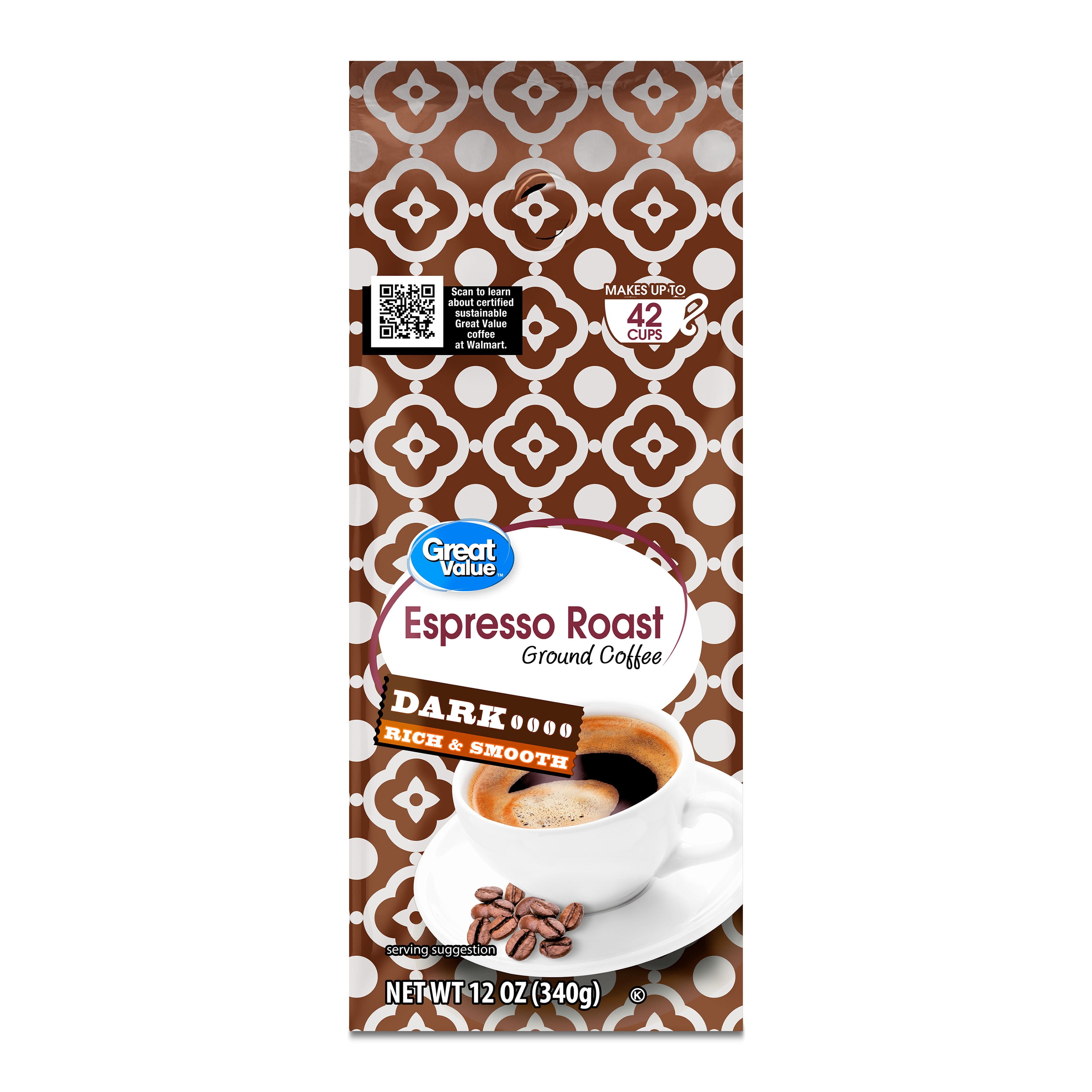 (6 pack) Great Value Espresso Roast Ground Coffee, 12 oz