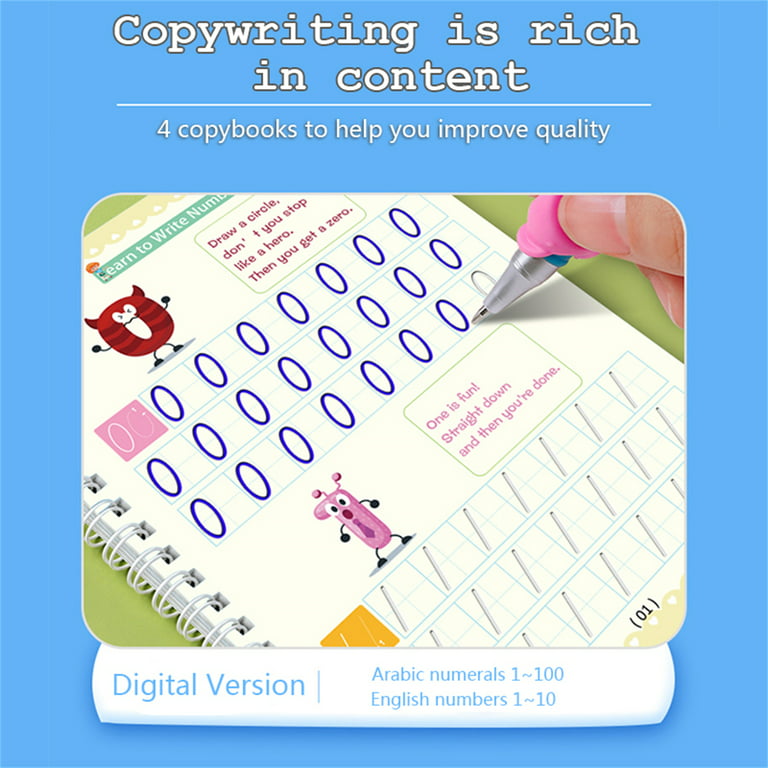 4Pcs Magic Practice Copybook for Kids, Handwriting Practice Book 4