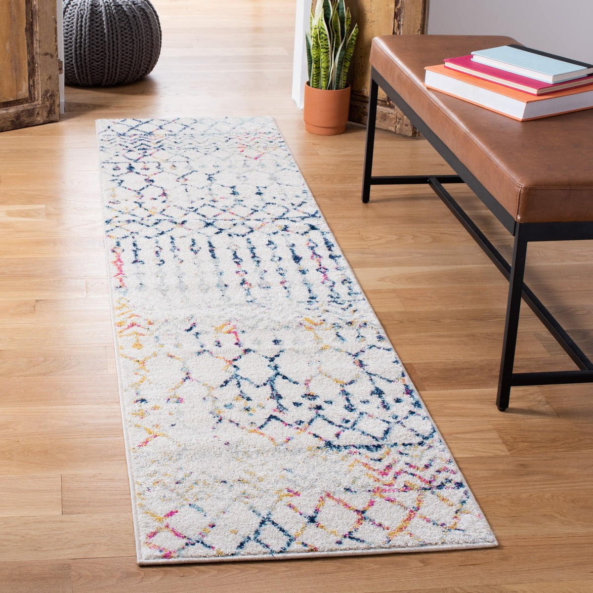 SAFAVIEH Tulum Glen Moroccan Geometric Runner, 2' x 5', Ivory/Blue