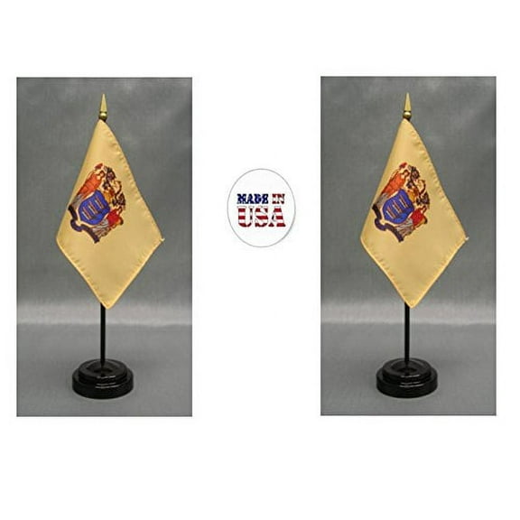 Made in the USA. 2 New Jersey 4"x6" Miniature Desk & Table Flags Includes 2 Flag Stands & 2 New Jersey State Small Mini Stick Flags