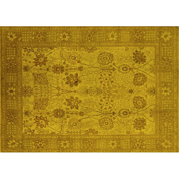 Ahgly Company Indoor Rectangle Oriental Yellow Industrial Area Rugs, 7' x 9'