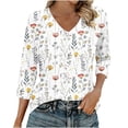 thumbnail image 2 of Ounisa T-Shirts à Manches 3/4 pour Femmes Col en V Manches Raglan Chandail Imprimé Décontracté Tendance Printemps Été Mode Hauts P-2TG, 2 of 6