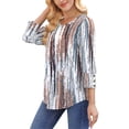 thumbnail image 4 of UVN Summer Womens Blouses Crew Neck 3/4 Sleeve with Button Shirts for Women Loose Fit Tunic Tops, 4 of 9