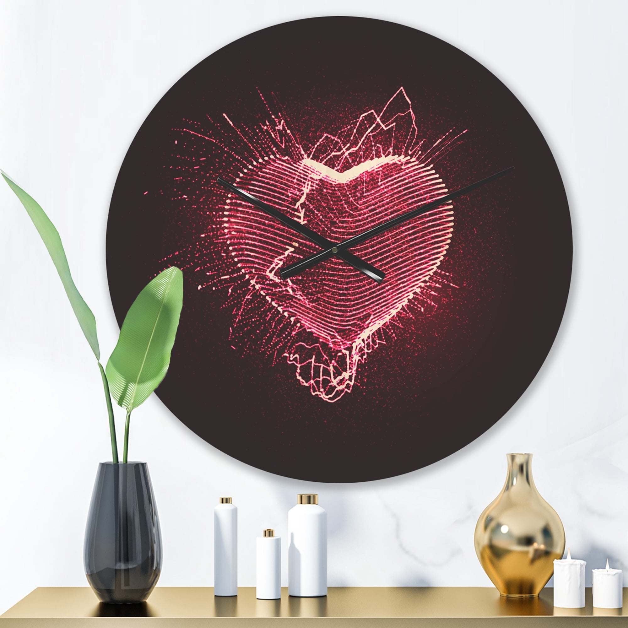 Designart 'Happy Valentine’s Day Red Heart' Modern Wood Wall Clock