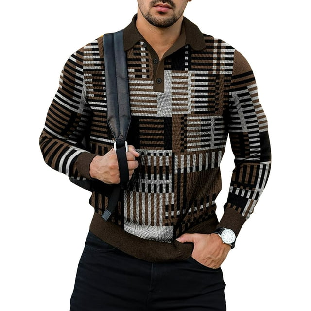 Innerwin Polo Shirt Long Sleeve Men Tee Running Buttons Casual T Shirts Style F 3XL