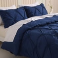 thumbnail image 5 of SLEEPBELLA 3pcs Luxury Ruched Floral Pintuck Comforter Sets, Soft Microfiber Inner Fill Down Alternative Shabby Chic Bedding Set, (Navy) King, 5 of 5