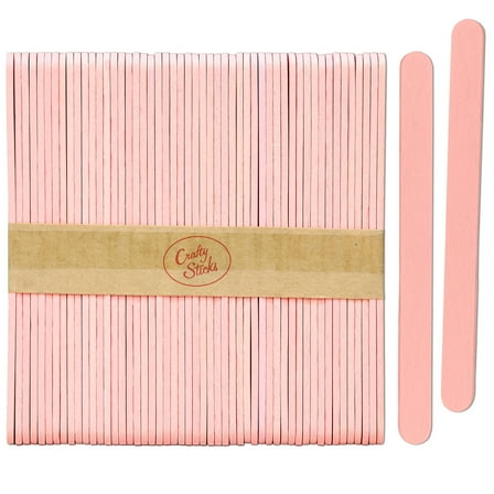 CraftySticks- 50 Pack 4.5 Inch Pastel Pink Painted Popsicle Sticks, Wood Craft Sticks for Crafts, Learning and STEM Basics