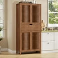 thumbnail image 3 of 69" Tall Farmhouse Storage Cabinet with Drawer & Adjustable Shelves, Grille Door Organizer Unit, Anti-Tip Design for Bathroom, Kitchen, Living Room, Rustic Brown, 3 of 8