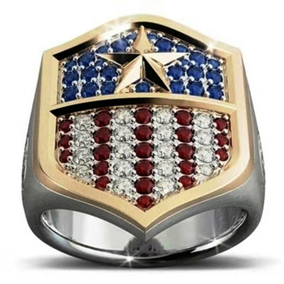 Captain America Shield Logo Colored Gems Stainless Steel Band Ring Size 7