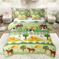 jejeloiu Cute Pig Cow 7-Piece Twin Bedding Sets,Country Farmhouse Horse Bedding Comforter Set,Western Farm Sheet Sets For Girls Kids,Breathable Home Decor Reversible