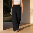 thumbnail image 2 of QASIEATN Women's High Waist Side Pockets Wide Leg Casual Elastic Waist Rayon Wide Leg Pants Flowing Beach Pants, 2 of 9