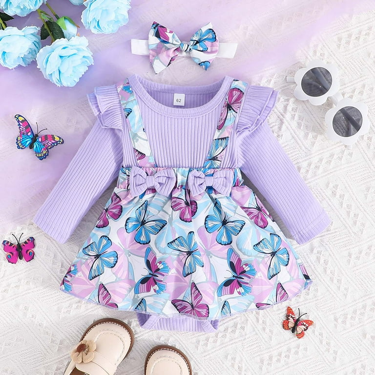 Gubotare Baby Girl Dresses Fall Baby Girl Romper Dress Long Sleeve Smocked  Dress Cute Baby Fall Winter Clothes 0 3 6 9 12 18 24 Months (Purple,3-6  Months) - Walmart.com