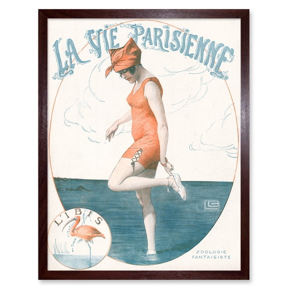 Vintage French Fashion La Vie Parisienne Woman Posing as Ibis Magazine Cover Art Print Framed Poster Wall Decor 12x16 inch