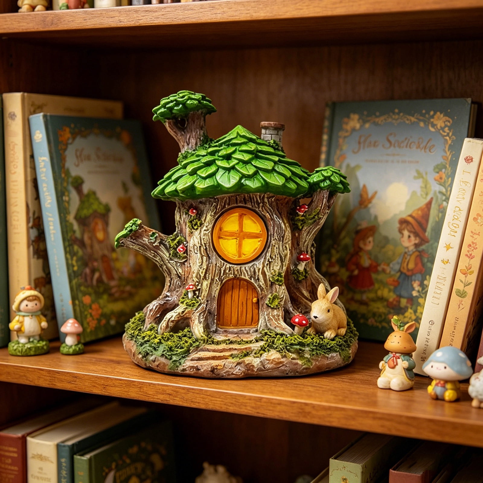 AHGQT Mushroom House Fairy Garden Statue Indoor & Outdoor, Solar Light Garden Figurines for Lawn, Balcony, Yard Decoration, Hand-Painted Resin Garden Decorations for Indoor & Outdoor