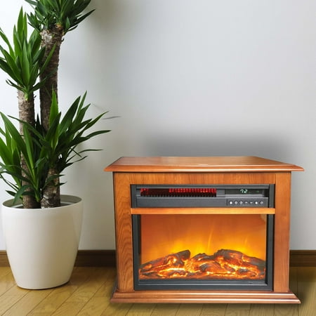 Lifesmart - 3-Element Infrared Fireplace in Oak Mantel - Black