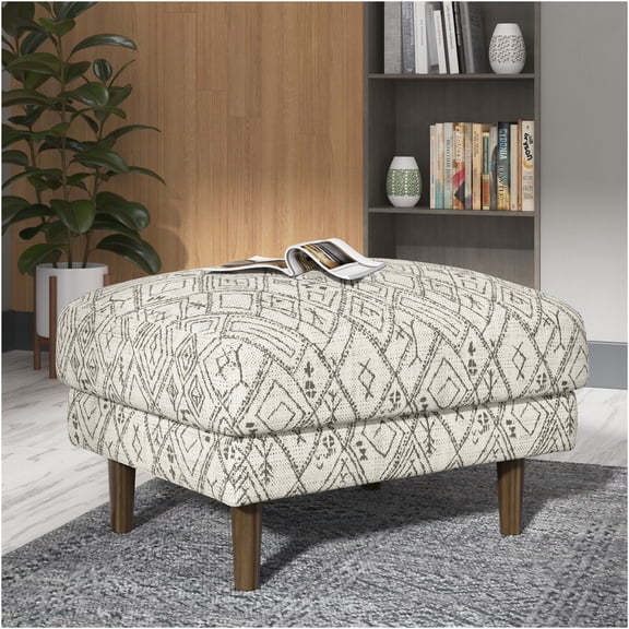 JERFIT Mid-Century Modern Black Abstract Pattern Storage Ottoman Bench with Attached Legs for Living Room