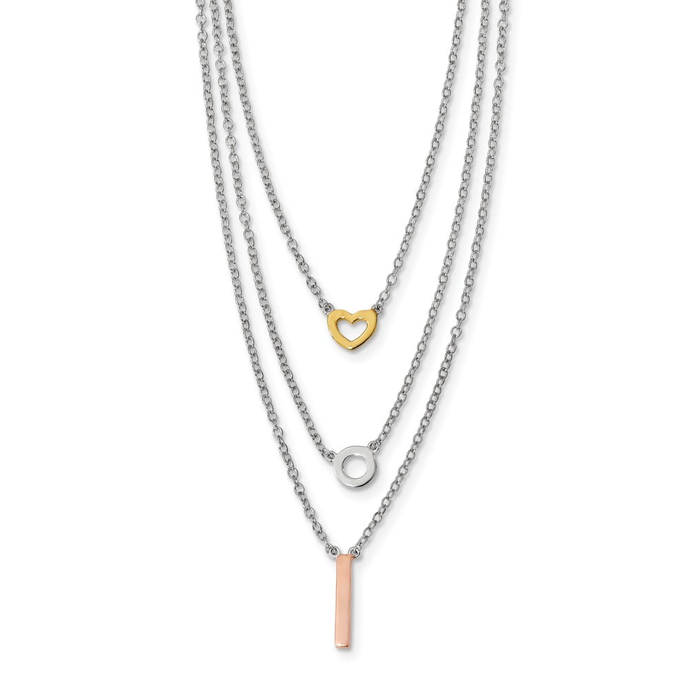 16 Sterling Silver Gold-Tone Heart Rose-tone Bar Necklace