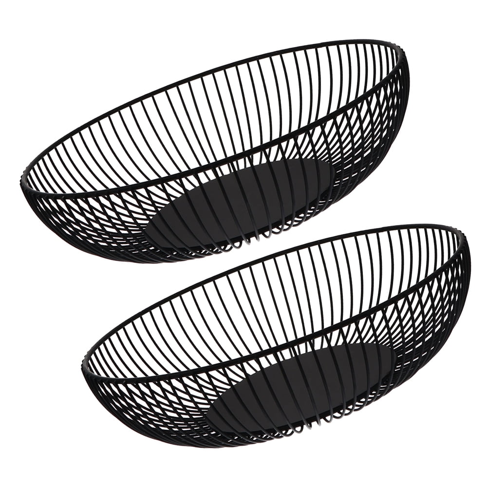 Raindrops  2 Pcs Iron Vegetable Basket Metal Large Mesh Fruit Bowl Black