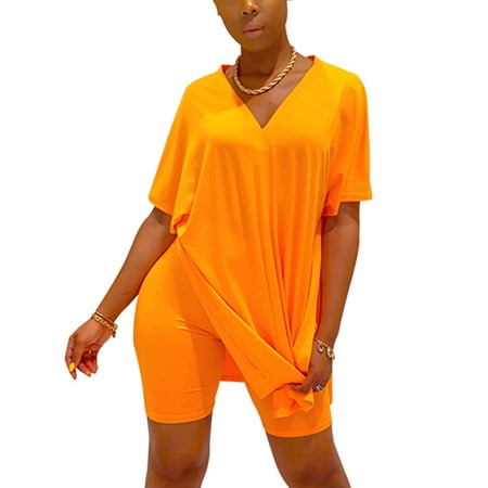

Avamo Women Pajama Set Short Sleeve Summer Casual Outfits Shirt and Shorts Sleepwear Pjs Sets Comfy Nightgown 2 Piece Outfits Set Orange M