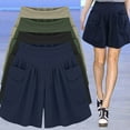 thumbnail image 2 of Yesbay Summer Solid Color Elastic Waist Casual Loose Shorts with Pocket,Navy Blue XL, 2 of 5