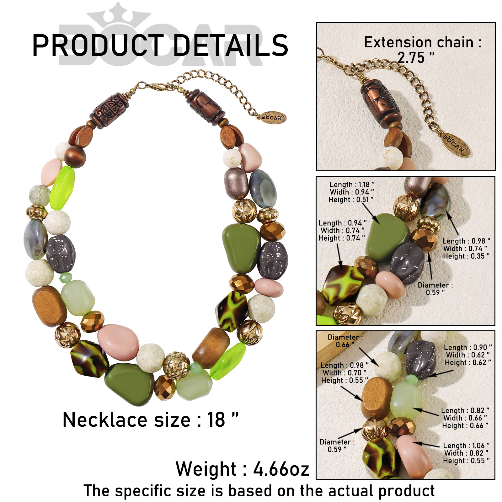 Bocar 2-Layer Chunky Beaded Statement Collar Necklace photo 4