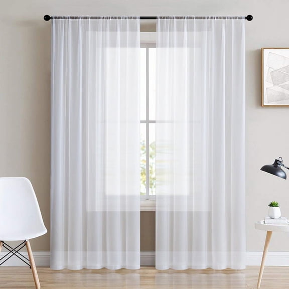 Dtwnek White Sheer Curtains 2 Panels Rod Pocket Curtains Window Treatment for Living Room Bedroom Dining Room, 52" x 108"