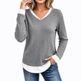 thumbnail image 6 of Women's Casual 2 in 1 Pullover Long Sleeve Layered Shirts V Neck Solid Color Blouse Fall Fashion Outfits, 6 of 9