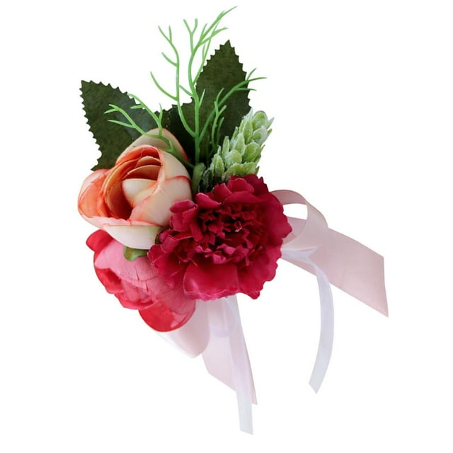 Flores artificiales Yuyangstore Ramo de Boutonniere de boda rosa de té y clavel 11 x 5 cm