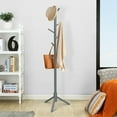 thumbnail image 3 of Giantex Wooden Coat Rack Standing, Coat Tree w/2 Adjustable Height, Hanger Stand w/8 Hooks for Clothes, Hats, Bags, Umbrellas, in Home, Office, Grey, 3 of 8