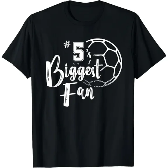 Number 5 Biggest Fan Soccer Graphic Tee - Retro Sports Fan T-Shirt for Men and Women - Game Day Athletic Apparel - Classic Soccer Ball Design