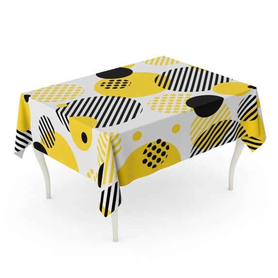 LADDKE Yellow Round Color Pattern Circles Stripes Dots Abstract Black Tablecloth Table Desk Cover Home Party Decor 60x104 inch