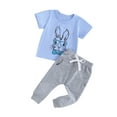 thumbnail image 1 of SUNSIOM Infant Baby Boy 2 Piece Easter Set Round Neck Short Sleeve Rabbit Print Tops + Elastic Waist Pants Toddler Outfits, 1 of 6