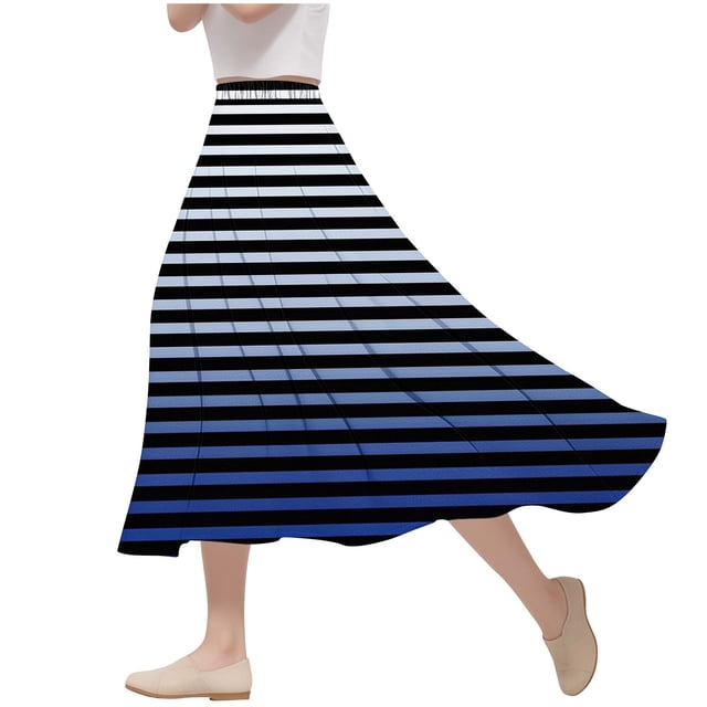 ameIAEA Women A-Line High Waist Midi Skirt Color Block Ruffle Flowy Skirts 2024 Fall Trendy Skirt